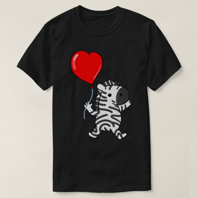 Camiseta Zebra com Dia de os namorados de Balão Cardíaco Ze (Frente do Design)