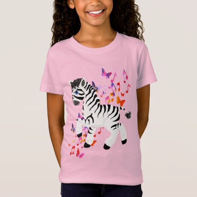 Camiseta Zebra com Notas e Borboletas de Aquarela (Frente)