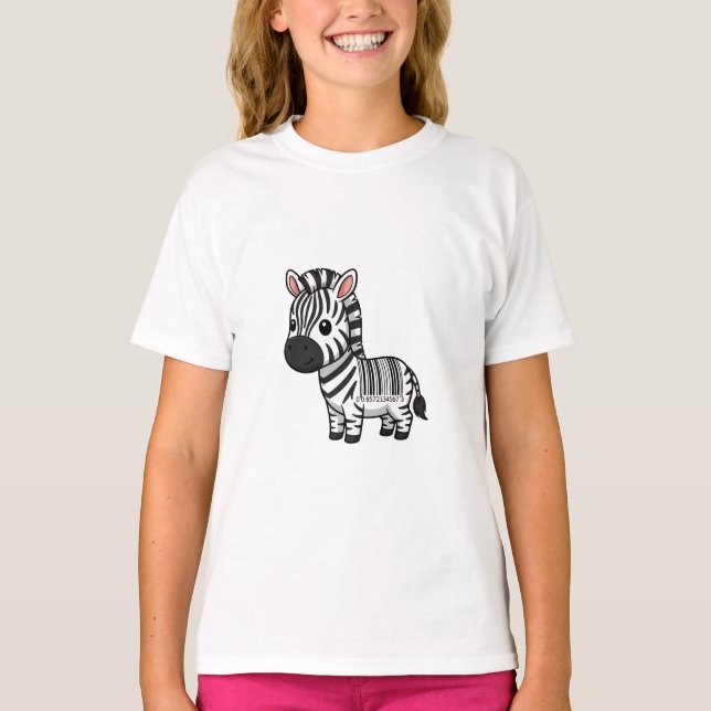 Camiseta Zebra de desenho animado listras de código de barr (Frente)