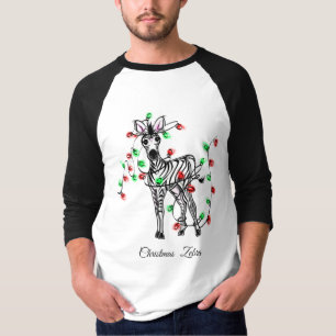 Camiseta Zebra de Natal, vermelha, luzes cintilantes de Nat