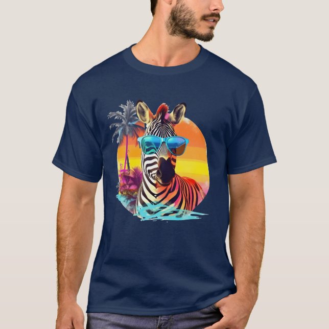 Camiseta Zebra Engraçado com Óculos de Sol Estilo Retro par (Frente)
