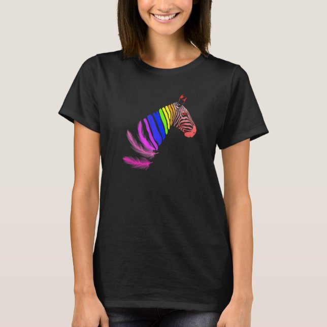 Camiseta Zebra Feathers LGBTQ Flag Pride Month Proud LGBTQ  (Frente)