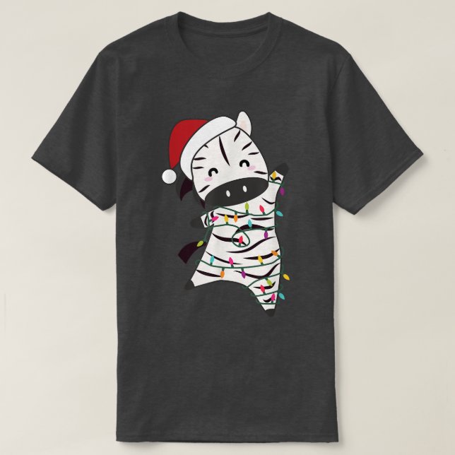 Camiseta Zebra Feliz Natal Animais Fadas Luzes de Fada Zebr (Frente do Design)