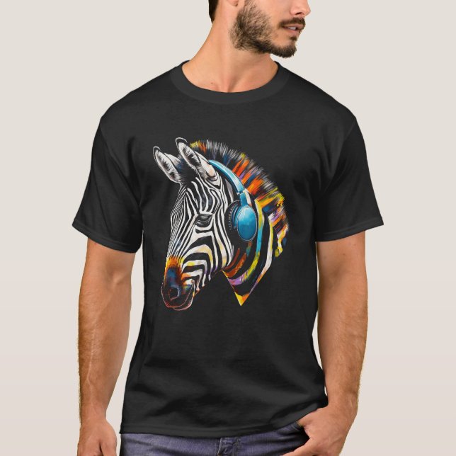 Camiseta Zebra Fones de ouvido Music Animal Motif Zebra (Frente)