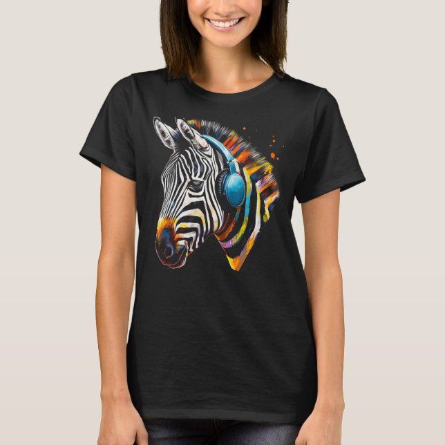 Camiseta Zebra Fones de ouvido Music Animal Motif Zebra (Frente)