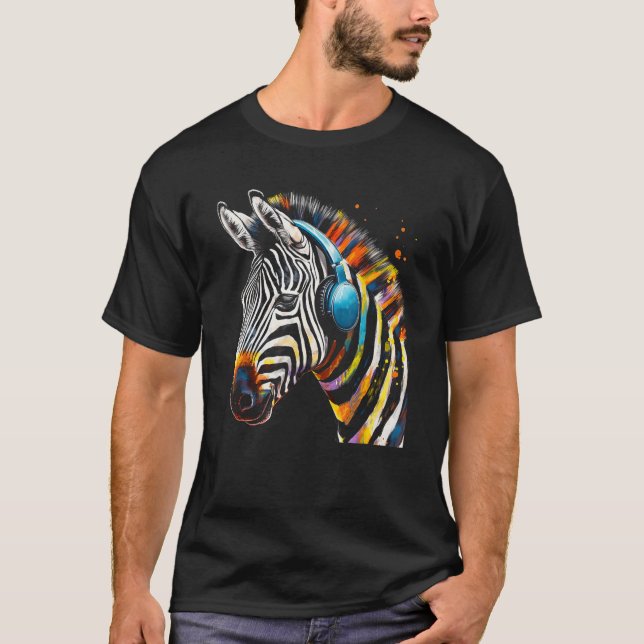Camiseta Zebra Fones de ouvido Music Animal Motif Zebra (Frente)