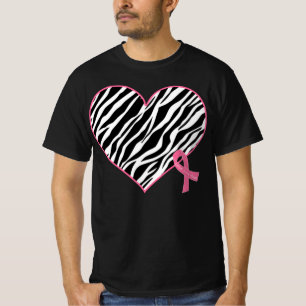 Camiseta Zebra Heart Ribbon Breast Cancer Sensibilização