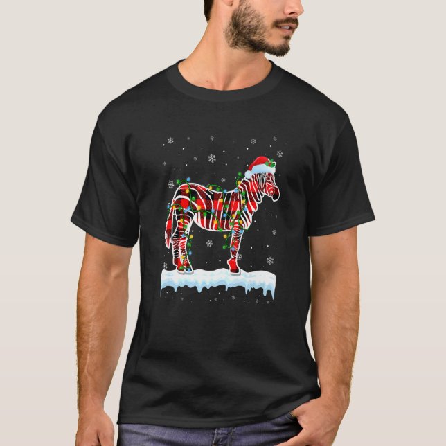 Camiseta Zebra Natal Santa Hat Animais Fofos Xmas Luzes (Frente)