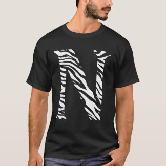 Camiseta Zebra Pele De Animal Padrão Iniciais Letra N Nome