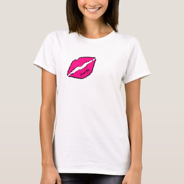 Camiseta Zebra Simples com Lábios Rosa Personalizados (Frente)