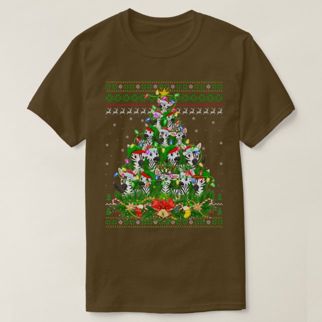Camiseta Zebra Xmas Lighting Tree Papais noeis Zebra Ugly C (Frente do Design)