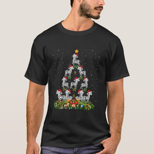 Camiseta Zebra Xmas Tree Gift Santa Hat Zebra Natal (Frente)
