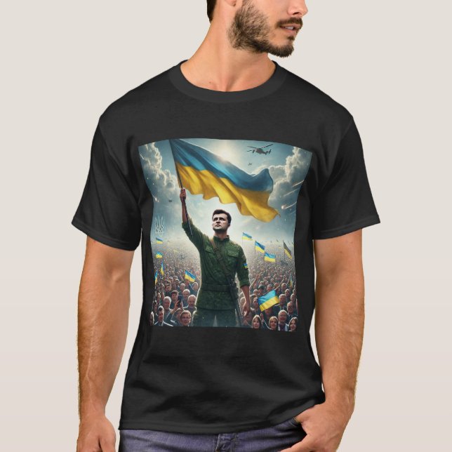 Camiseta Zelenskyy Levando A Ucrânia À Vitória (Frente)