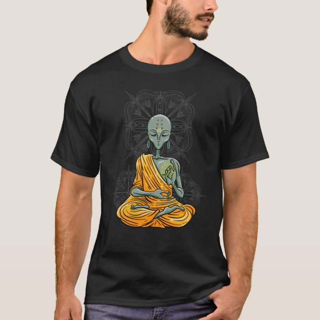 Camiseta Zen Alien  For Men Women Cool Buddha Yoga (Frente)