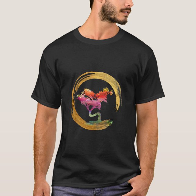 Camiseta Zen Bonsai Tree Japonês Circle Enso Art Asiático (Frente)