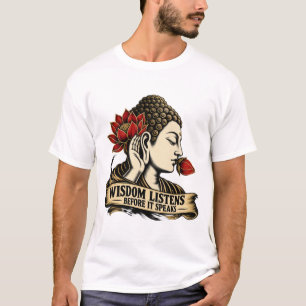 Camiseta Zen 'Buda Escuta Antes de Falar'