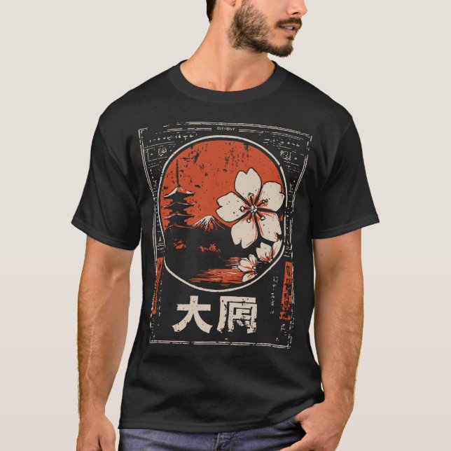 Camiseta Zen Cherry Blossom Japonês Templple Red Circle (Frente)