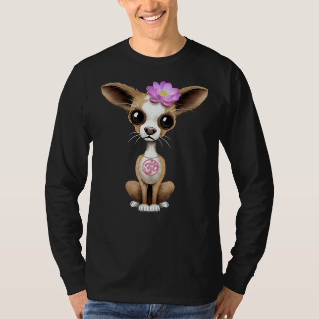 Camiseta Zen Chihuahua Puppy com íoga rosa símbolo Om (Frente)