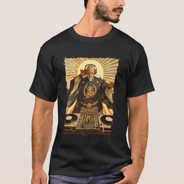 Camiseta Zen DJ Monk Waves - Turntable Spiritual Beat (Frente)