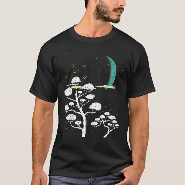 Camiseta Zen Gardening Moon Stars Japonês Cultura Bonsai T (Frente)