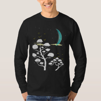 Camiseta Zen Gardening Moon Stars Japonês Cultura Bonsai T