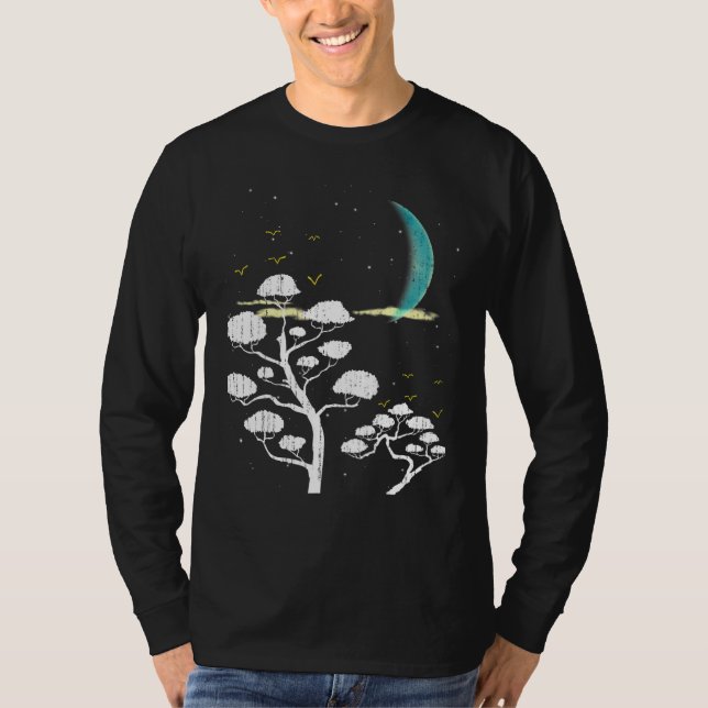 Camiseta Zen Gardening Moon Stars Japonês Cultura Bonsai T (Frente)