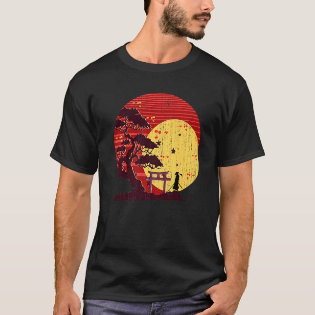 Camiseta Zen Japonês Cultura Budista Sunset Bonsai Tree (Frente)