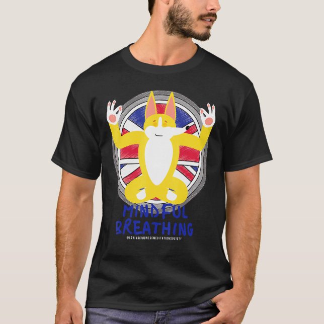 Camiseta Zen Meditando Corgi Peace Lovness Meditat (Frente)
