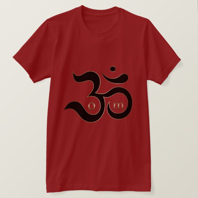 Camiseta Zen Om Símbolo Aum simples dourado vermelho brilha (Frente do Design)
