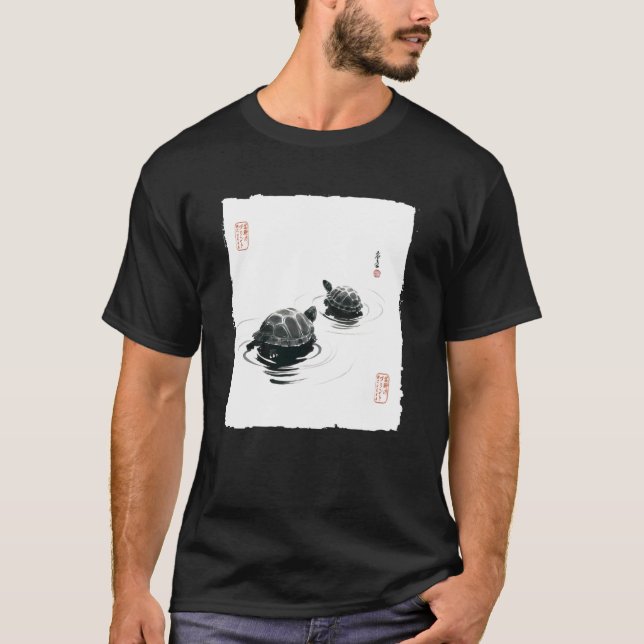 Camiseta Zen Turtles Japanese Sumi-e Ink Wash Painting Harm (Frente)