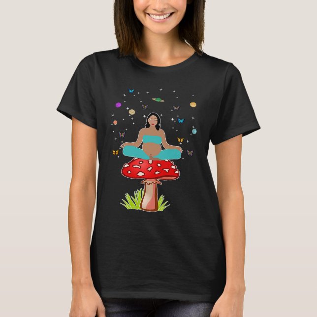 Camiseta Zen Yoga Meditation Pregnant Women Mushroom Buddha (Frente)