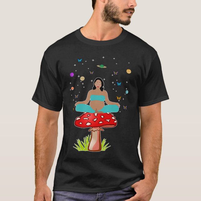 Camiseta Zen Yoga Meditation Pregnant Women Mushroom Buddha (Frente)