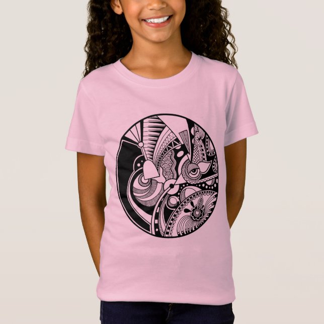 Camiseta Zendala abstrato preto e branco no círculo (Frente)