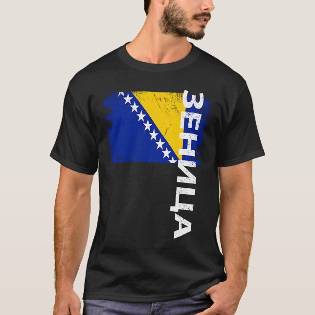 Camiseta Zenica Bósnia Bandeira Para Homens Mulheres Crianç (Frente)