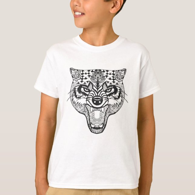 Camiseta Zentangle inspirou o lobo (Frente)