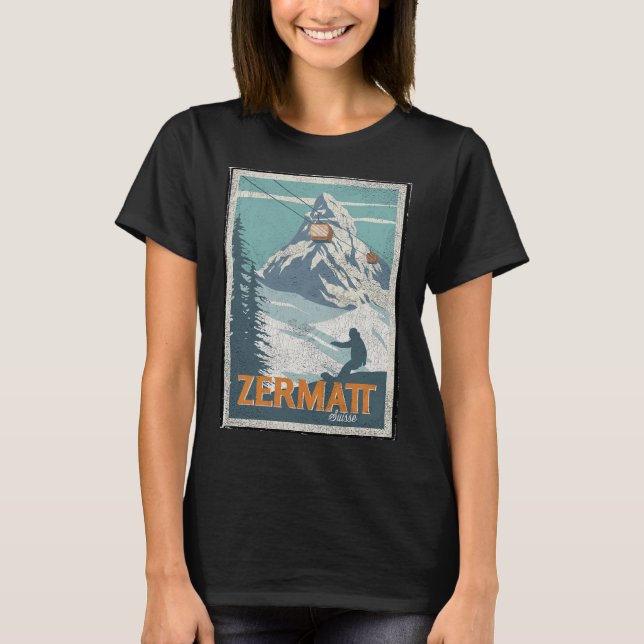 Camiseta Zermatt Suiça de inverno Esquiando Snowboard Ski (Frente)