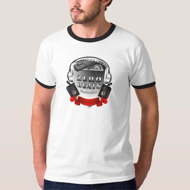 Camiseta Zero batidas - curto branco/preto com logotipo (Frente)