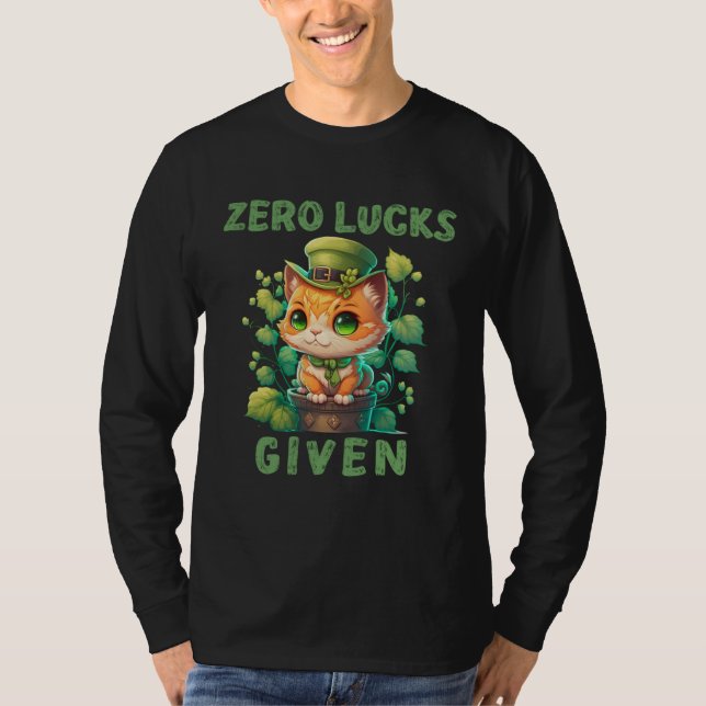 Camiseta Zero Lucks Given  Cute Cat St Patricks Day Party W (Frente)