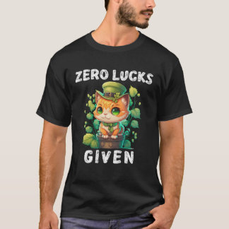Camiseta Zero Lucks Given Cute Cat St Patricks Day Party W