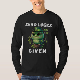 Camiseta Zero Lucks Given Cute Owl St Patricks Day Party W