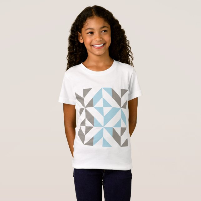 Camiseta ZigZag Geométrico de Azul e Prata (Frente Completa)