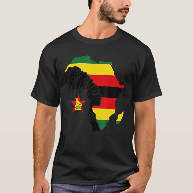 Camiseta Zimbábue Bandeira África Mapa Étnico Negro W (Frente)