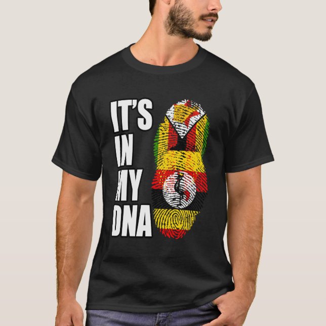 Camiseta Zimbábue E Uganda Mix Heritage Dna Flag (Frente)