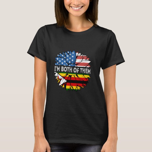 Camiseta Zimbábue Eu sou ambos EUA Sunflower Zimbabwe (Frente)