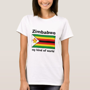 Camiseta Zimbábue Sinalizador + Mapa + T-Shirt de Texto