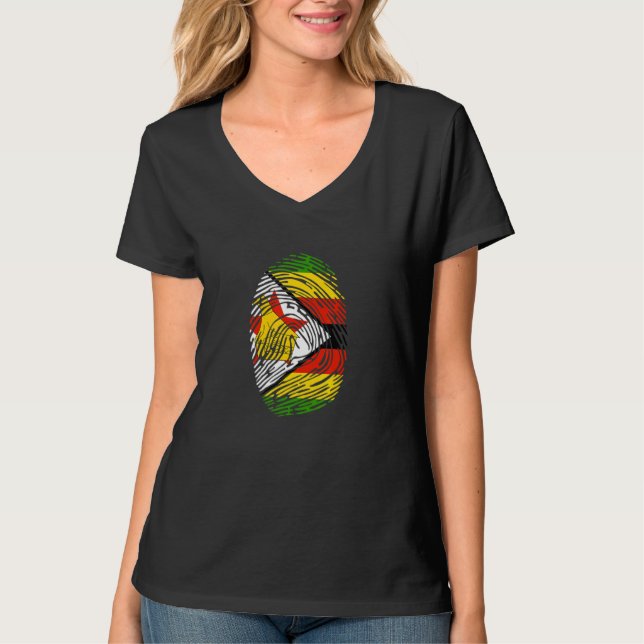 Camiseta Zimbabwe Country Flag Fingerprint DNA (Frente)