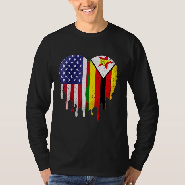 Camiseta Zimbabwean American Patriot Grown Country Melting  (Frente)