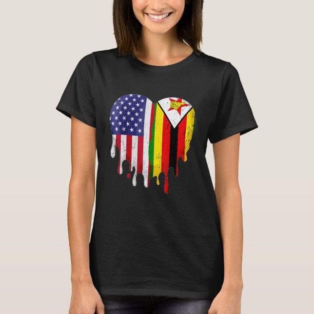 Camiseta Zimbabwean American Patriot Grown Country Melting  (Frente)
