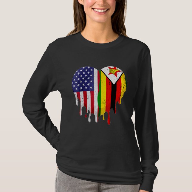 Camiseta Zimbabwean American Patriot Grown Country Melting  (Frente)