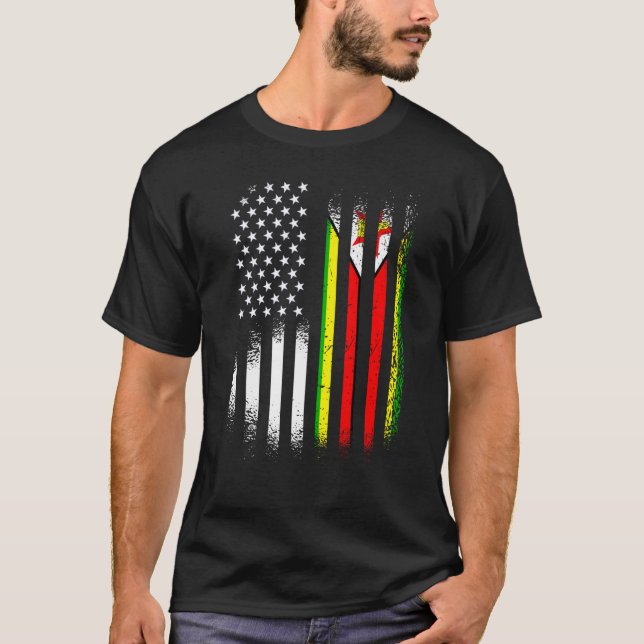 Camiseta Zimbabwean American Patriot Grown Country USA Flag (Frente)